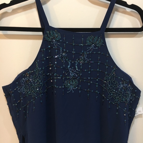 NFC 721 Blue Hand Embellished Tunic Tank - Picture 2 of 7